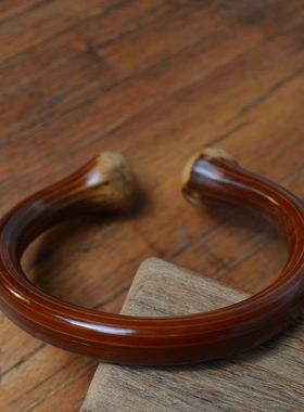 鸡藤血手镯粗无节双龙头金刚藤鸡血藤西藏手工饰品小众简约高