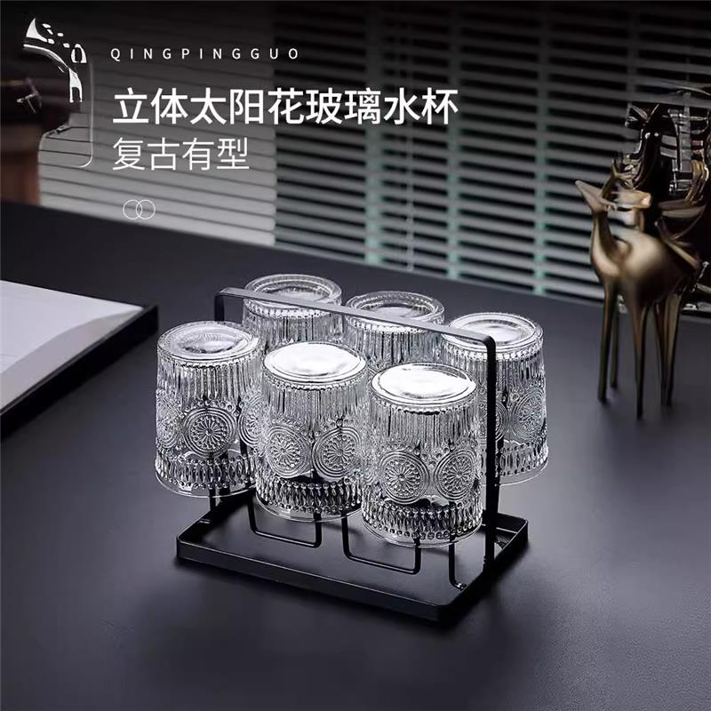 茶杯套装6只高级感轻奢风杯子家用喝水玻璃客厅待客水杯招待客人