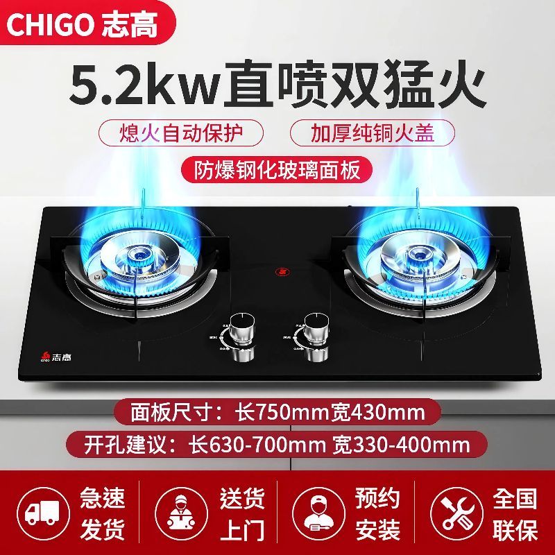 志高正品家用天然气灶燃气灶煤气灶双灶节能猛火灶台嵌两用灶具