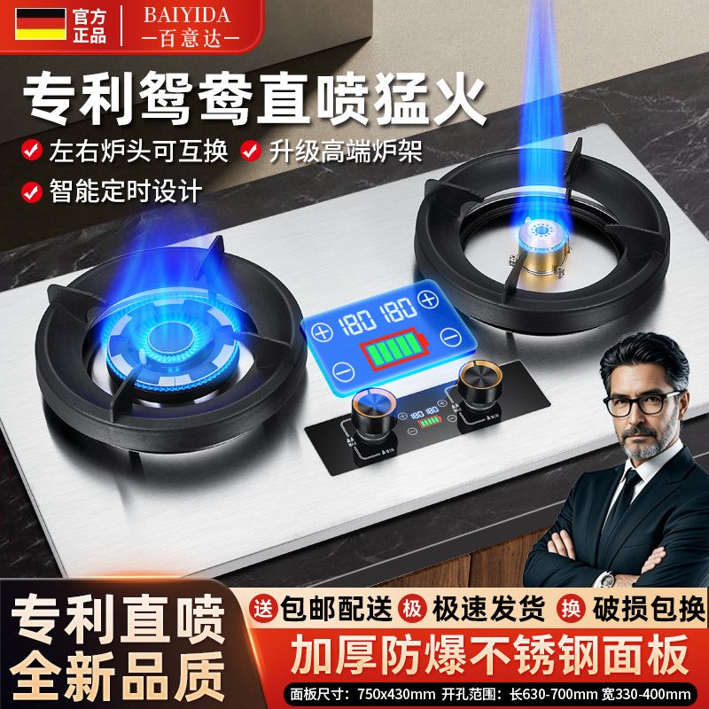 德国品牌高端专利猛火直喷灶家用天然气液化气灶炉头可互换定时灶
