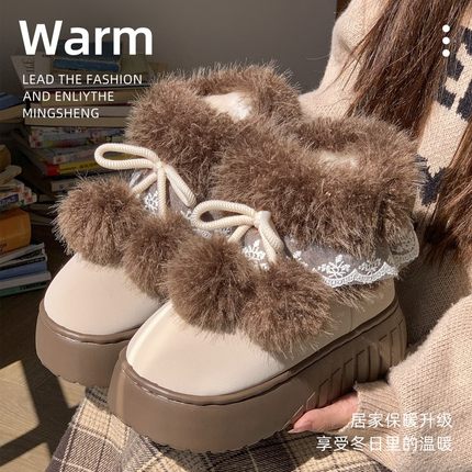 明盛冬日新款潮流百搭棉鞋女款通勤加绒防滑雪地靴高帮简约不掉毛
