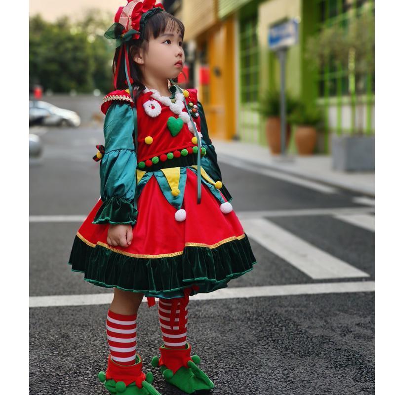 圣诞节儿童亲子cos服男女童套装圣诞精灵表演服幼儿园元旦演出服