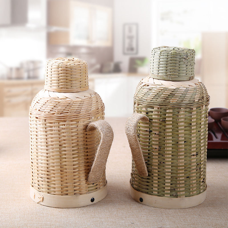 竹编热水瓶老式复古暖壶玻璃内胆保温瓶家用热水壶茶室民宿开水瓶