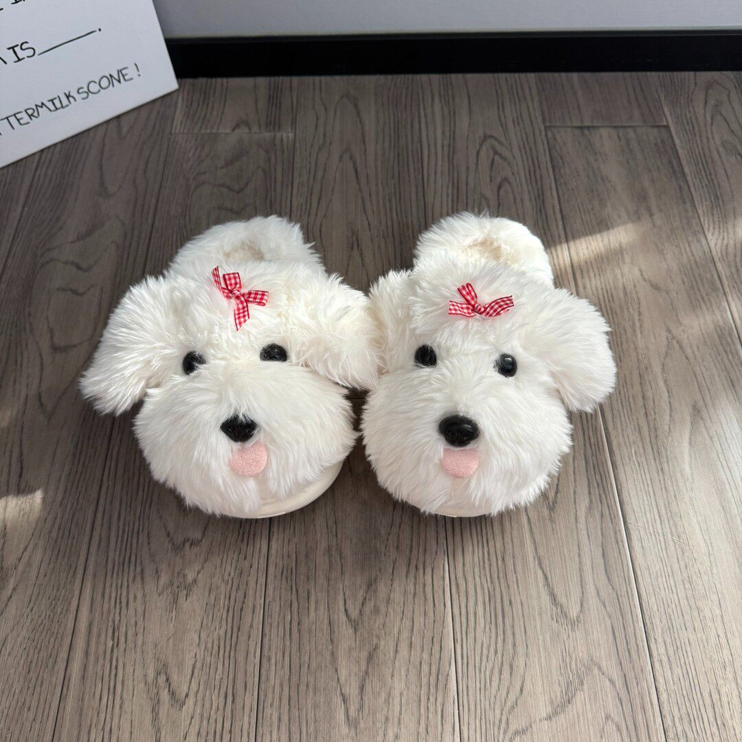 马尔济斯可爱棉拖鞋女款室内家居防滑保暖加绒棉拖毛毛拖鞋女冬季