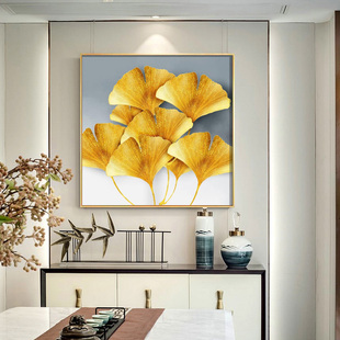镶钻晶瓷画简约玄关装饰画客厅餐厅挂画房间背景墙壁画植金银杏叶