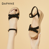 小个子配裙子增高妈妈鞋 达芙妮黑色厚底坡跟凉鞋 2026新款 夏季 女款