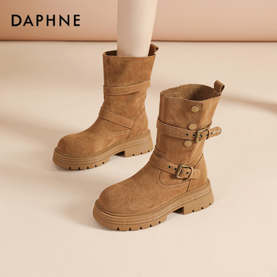 达芙妮官方旗舰店加绒短靴女