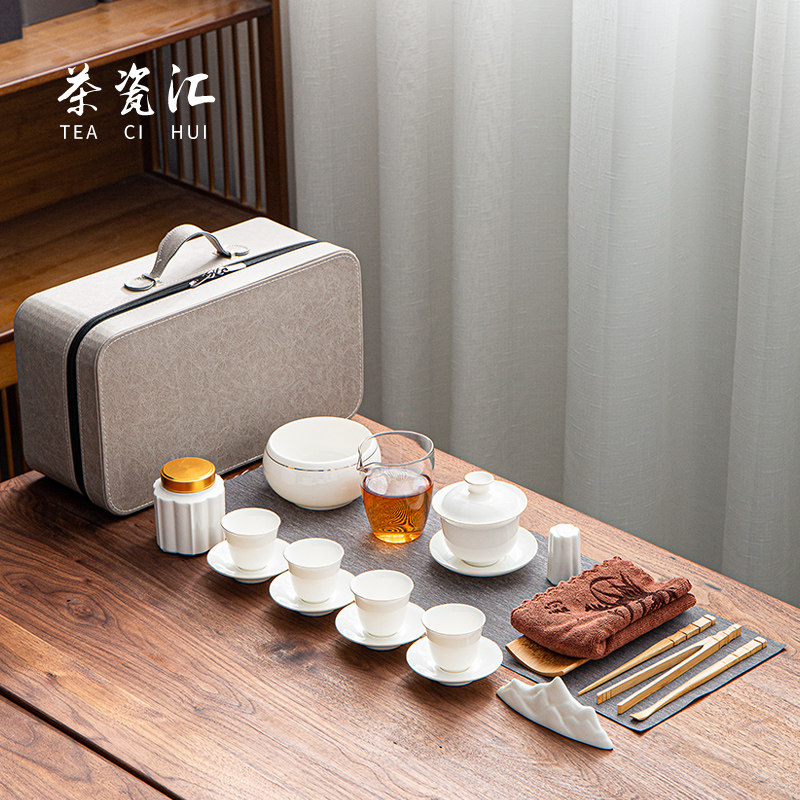 德化羊脂玉白瓷学校茶艺教学陶瓷功夫茶具盖碗套装礼品logo茶杯