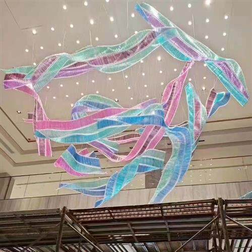 售楼部商场艺术水晶飘带吊灯工程定制大堂沙盘展厅宴会厅造型灯饰