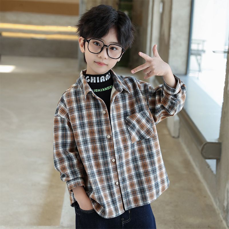 男童加绒衬衫秋冬磨毛长