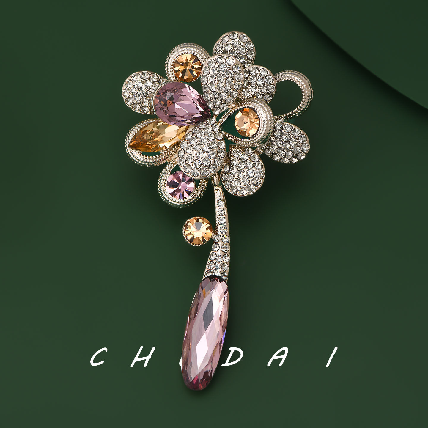 紫色水晶别针复古满钻花球胸针女晚宴胸针礼服奢华优雅百搭配饰