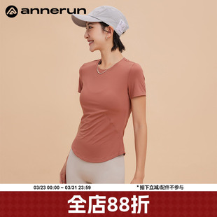 收腰运动上衣薄款 冰感t恤修身 瑜伽健身服潮 女夏季 annerun速干短袖