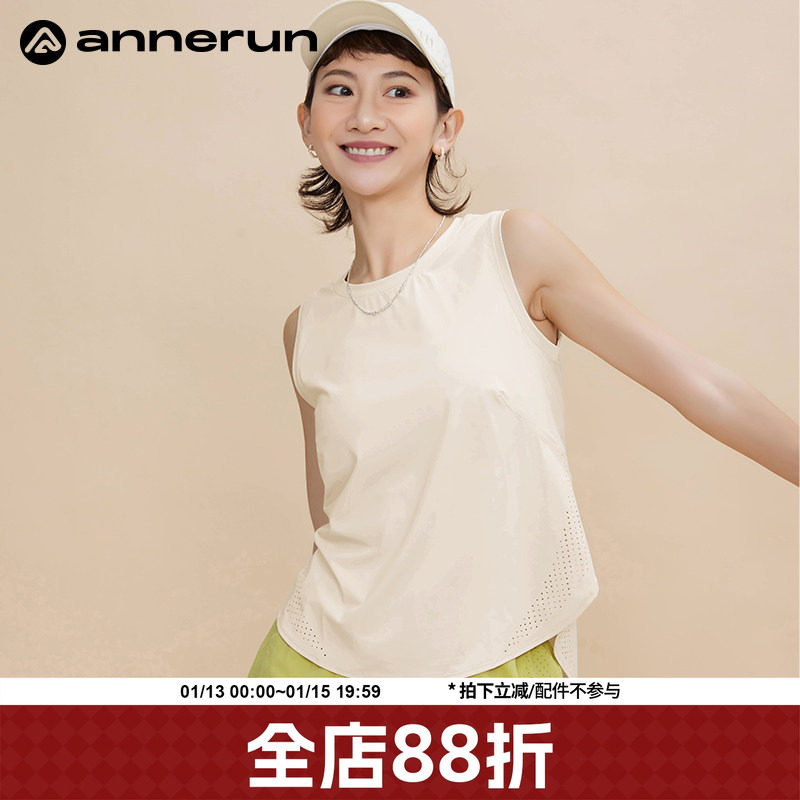 annerun宽松无袖运动上衣女冰凉透气瑜伽背心大码速干健身服T恤