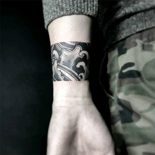 新款果汁浪花暗黑系海浪手环纹身贴持久防水男女逼真纹身贴