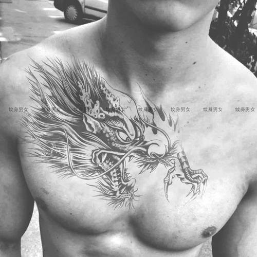 过肩龙纹身贴防水男女 持久ins风暗黑 背仿真龙头胸部国风刺青