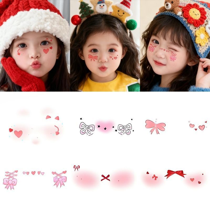 圣诞节腮红蝴蝶结妆容纹身贴防水节日cosplay心可爱儿童脸颊