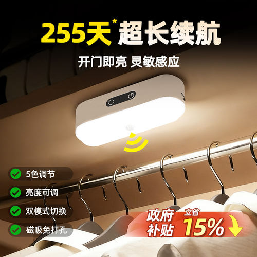 磁吸人体感应灯衣柜灯开门即亮led橱柜灯玄关鞋柜厨房切菜照明灯 - 封面