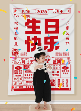 生日快乐日历挂布背景布创意拍照道具男女孩成人氛围海报装饰布置