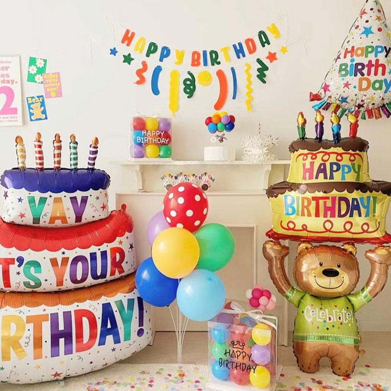 铝膜气球异形举蛋糕小熊生日装饰