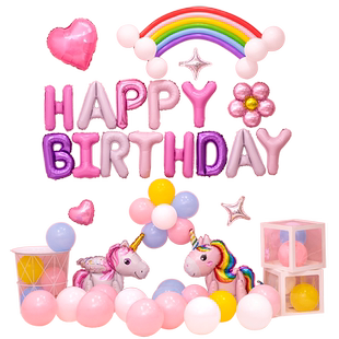 儿童宝宝周岁女孩生日装饰气球快乐派对用品场景布置背景墙