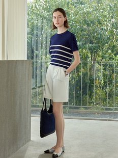 套头毛衫 miss T恤 复古麻花条纹短袖 弹力上衣FCE2WST083 fantasy