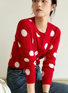 miss fantasy 羊毛波点提花开衫FCE3WSC033