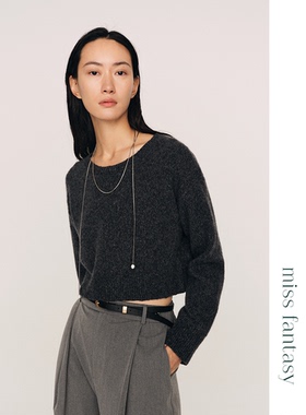 miss fantasy邓肯16支羊绒羊仔毛 竹节纱截短套头羊毛衫FJ478623O