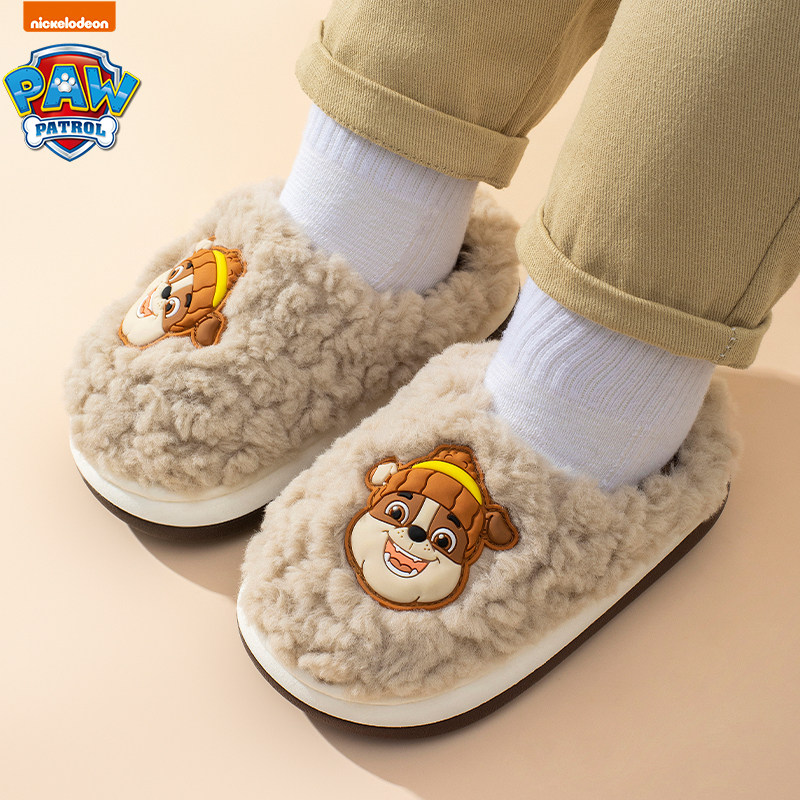 汪汪队男童棉拖鞋冬季新款室内儿童毛拖鞋女孩宝宝防滑中小童家居