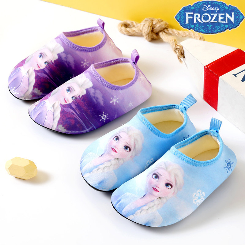 迪士尼儿童地板袜加绒保暖室内软底防滑卡通地板鞋女宝宝爱莎袜鞋