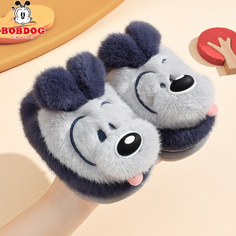 巴布豆新款儿童棉拖鞋冬季室内家居防滑保暖棉鞋舒适半包跟居家鞋