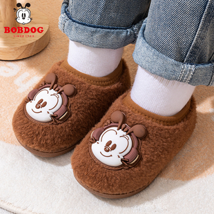 巴布豆秋冬季婴幼儿棉鞋男女童棉拖鞋防滑加绒保暖儿童卡通风棉鞋
