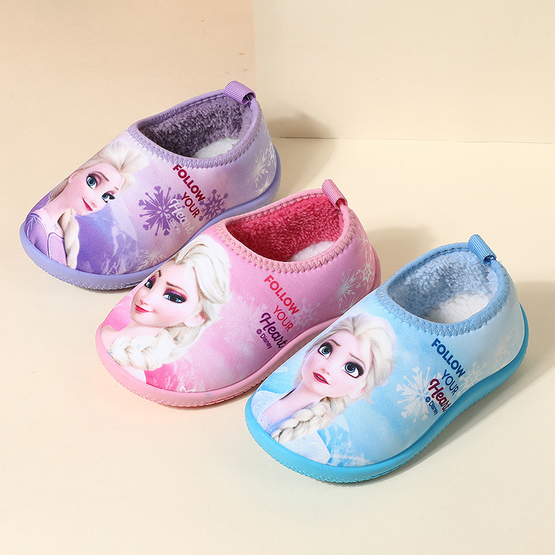 迪士尼儿童棉拖鞋秋冬季女宝宝爱莎公主可爱居家保暖棉鞋包跟防滑