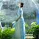 复古偏襟旗袍侧开叉雪纺印花半裙女2025夏套装 中式 天青古语