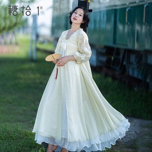 改良版襦裙女夏季刺绣烫金长裙