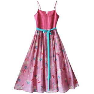 现货【花月无边】新中式复古直领开衫+印花拼接吊带连衣裙女夏季