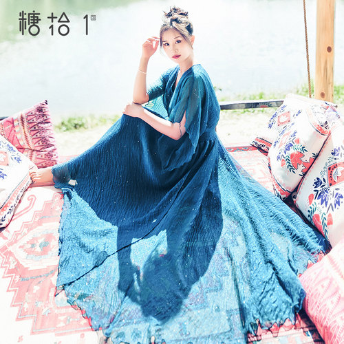 复古温柔不规则连衣裙女2025夏季