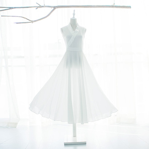 糖十一原创汉服内衬女夏中国风古装打底裙无袖连衣裙仙薄款白裙子