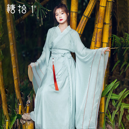 复古汉服交领连衣裙女春夏广袖裙