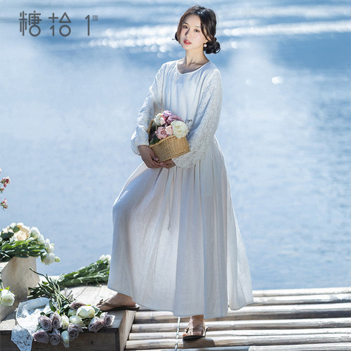 蕾丝拼接连衣裙女2025春季白色裙