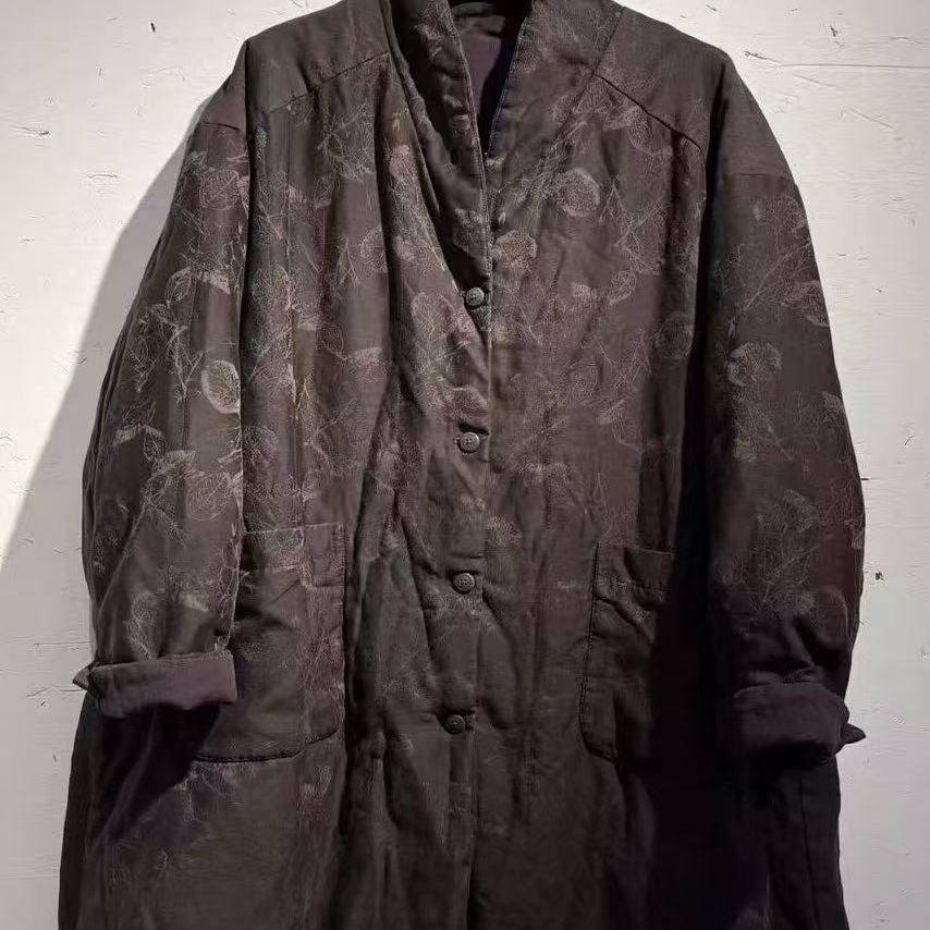 衣路-翻领宽松休闲长款花色棉服39041（衣长87胸围132）