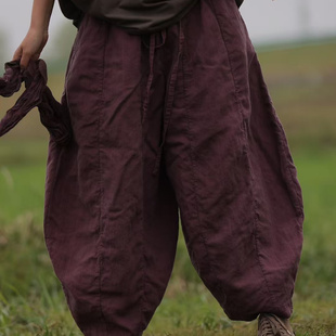 小红分享-古蘭木-全松紧做旧休闲宽松双层南瓜裤7015