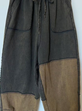 衣秋白-2025全松紧做旧拼接休闲裤351018