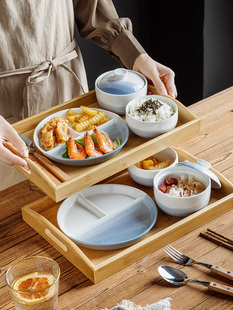 日式 家用早餐盘分隔盘月子分餐盘组合 分格减脂餐盘一人食餐具套装