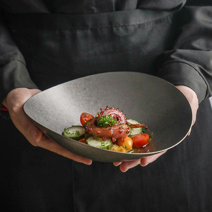 美式304不锈钢食用级异形盘子沙拉碗菜碟沙拉碗西餐厅高级感餐具