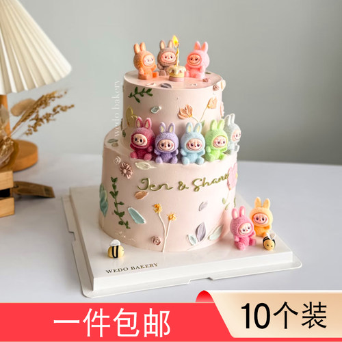 网红创意卡通蛋糕装饰摆件可爱立体小兔子头烘焙生日装扮插牌插件