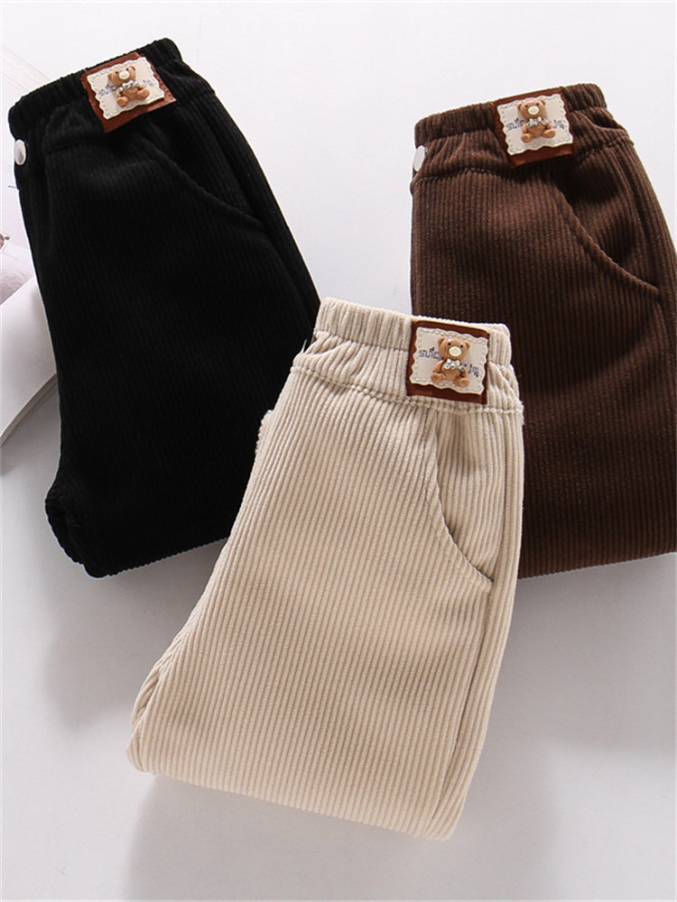 GIRLS CORDUROY PANTS PLUS FLEECE AUTUMN AND WINTER NEW LITTLE GIRL WARM PANTS TROUSERS WINTER CLOTHES BABY GIRLS SLACKS