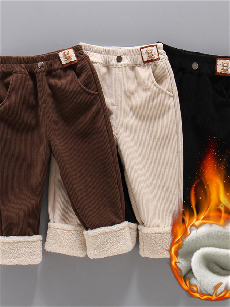 GIRLS CORDUROY PANTS PLUS FLEECE AUTUMN AND WINTER NEW LITTLE GIRL WARM PANTS TROUSERS WINTER CLOTHES BABY GIRLS SLACKS