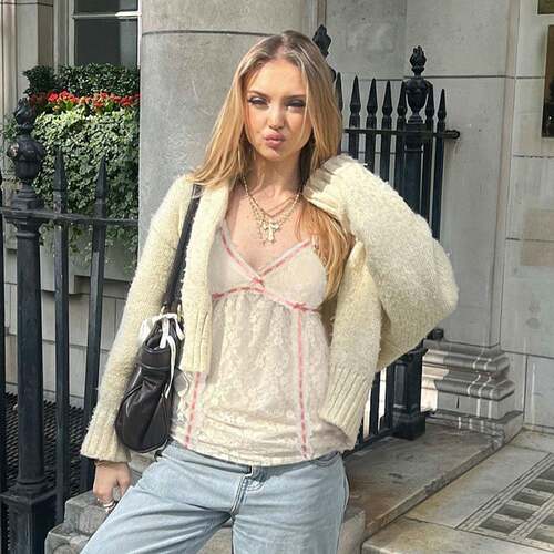 Cute Lace Bowknot Halter Top Y2K Style Spaghetti Strap