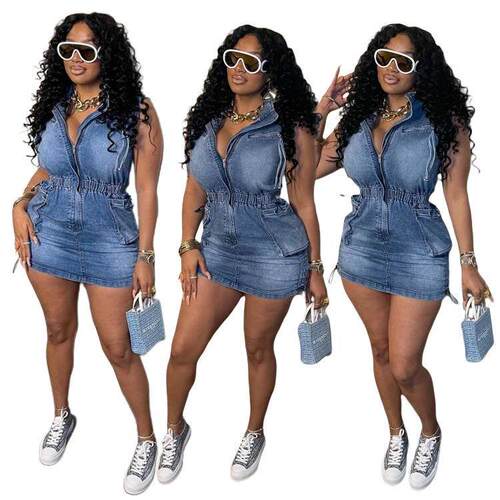 Two-Piece Set Woman Streetwear Jeans Skater Dress Sexy Women