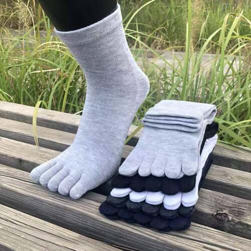Mens Toe Socks Breathable Cotton Blend Athletic Crew Socks